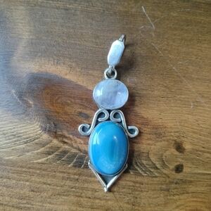 Vintage, Large, Sterling Silver, Moonstone And Kyanite Pendant.
